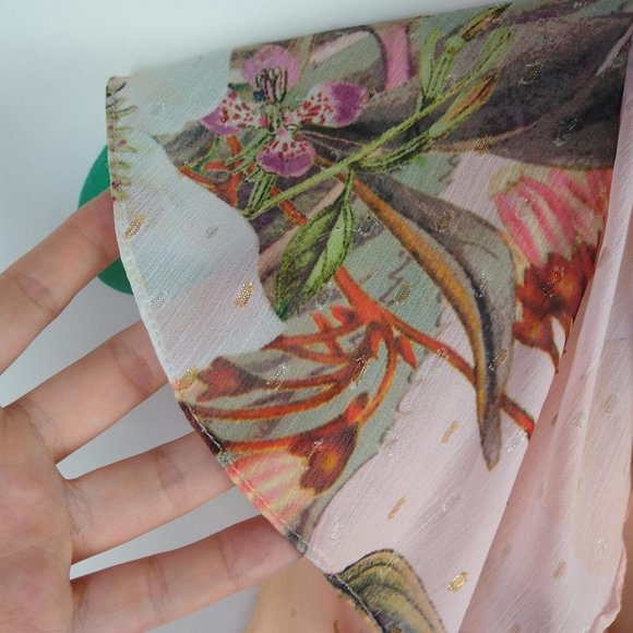 Cooper St Pink Floral Swiss Dot Frill Sleeve Neck Tie Midi Dress sz 4 - Picture 4 of 9